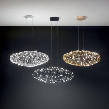 Sumter Ovale LED-Pendelleuchte im luftigen Draht-Look dimmbar in Weiß 80cm von Fabas Luce