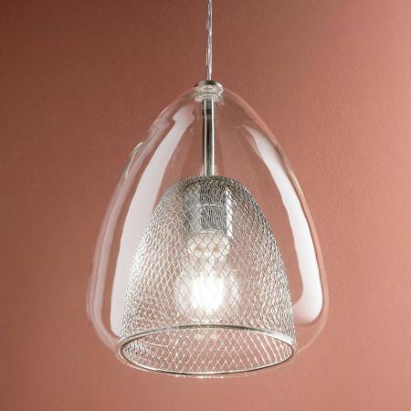 Britton Pendelleuchte aus klarem Glas mit Gitter-Inlay Ø22cm von Fabas Luce