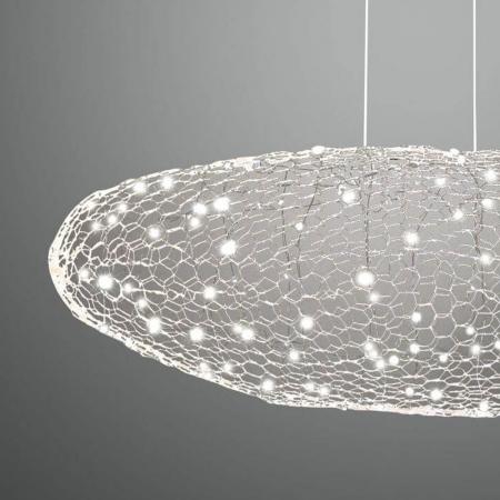 Sumter Ovale LED-Pendelleuchte im luftigen Draht-Look dimmbar in Weiß 80cm von Fabas Luce