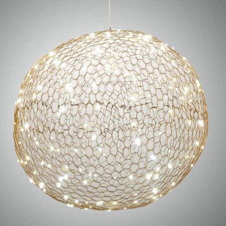 Sumter Kugelige LED-Pendelleuchte im luftigen Draht-Look dimmbar in Gold Ø50cm von Fabas Luce