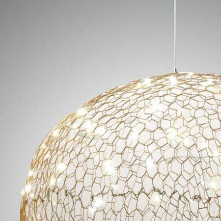 Sumter Kugelige LED-Pendelleuchte im luftigen Draht-Look dimmbar in Gold Ø50cm von Fabas Luce