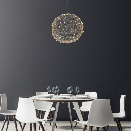 Sumter Kugelige LED-Pendelleuchte im luftigen Draht-Look dimmbar in Gold Ø50cm von Fabas Luce