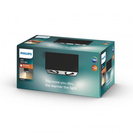2-flammiger schwenkbarer Philips myLiving Box LED Deckenstrahler mit Warm Glow-Funktion in Schwarz
