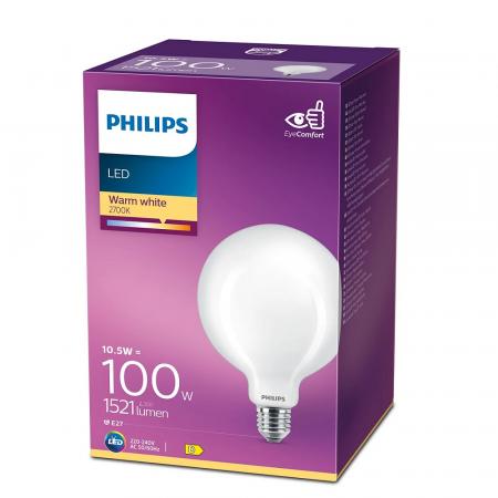 4er Sparpack PHILIPS Helle E27 LED Globe Lampe G120 10.5W wie 100W 2700K warmweißes Licht mit Milchglas