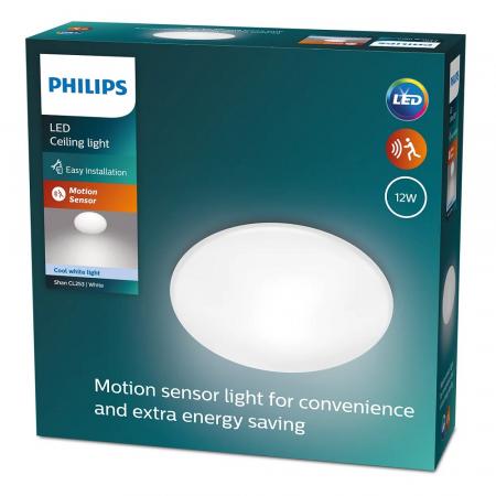 Philips Shan LED-Deckenleuchte 12W 1250lm 4000K kaltweiß mit Bewegungssensor weiß Ø266mm
