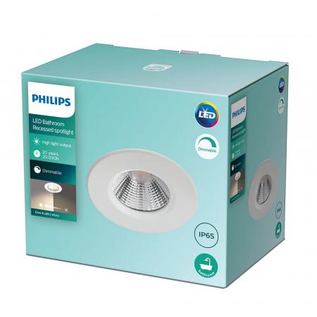 Philips Dive LED-Einbaustrahler IP65 rund weiß Einbau-Durchmesser 70mm, Einbautiefe 15mm, 2700K warmweißes Licht dimmbar