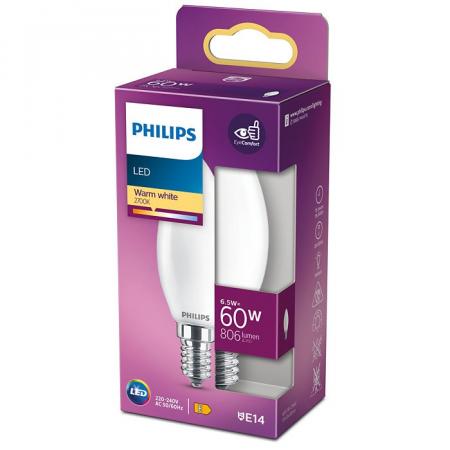PHILIPS E14 LED Kerzen Lampe Milchglas 6,5W wie 60W warmweißes Licht