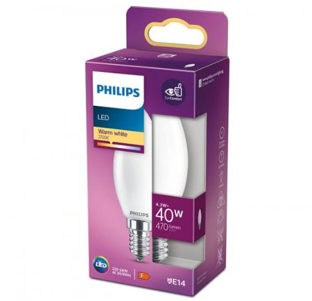 Philips E14 LED Classic Kerzenlampe 4.3W wie 40W Matt 2700K warmweißes Licht
