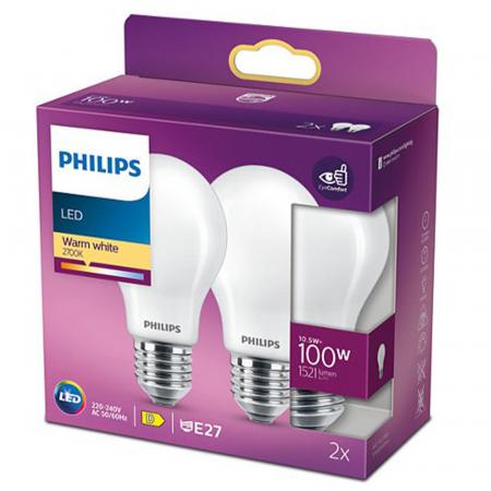 2er Spar-Set PHILIPS LEDclassic A60 E27 10,5W wie 100W – 1521lm 2700K Warmweiß nicht dimmbar