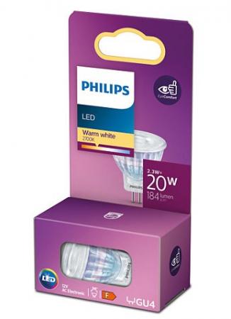 PHILIPS LED Spot MR11 GU4 2,3W wie 20W – 184lm 2700K Warmweiß 36° nicht dimmbar
