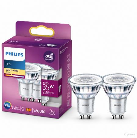 2er Sparpack Philips LED Spot PAR16 GU10 3,5W wie 35W 255lm 2700K Warmweiß 36° nicht dimmbar