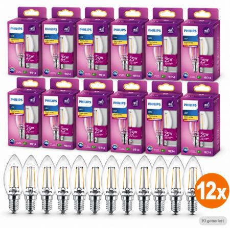 12 Sparpack Philips LEDClassic LED-Kerzenlampe B35 E14 2 W wie 25 W 250 lm 2700 K klar