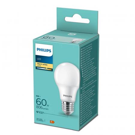 E27 PHILIPS LED-Lampe 8W wie 60W Warmweiß
