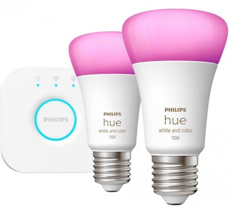 Starter Set Philips Hue E27 Lampe A60 Doppelpack + Hue Bridge RBGW