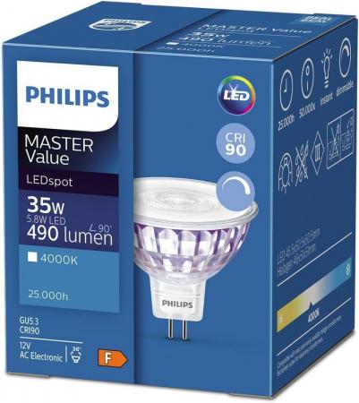 Philips GU5.3 LED Spot Value MR16 12V 5,8W wie 35W 4000K neutralweiß 36° dimmbar mit hoher Farbwiedergabe 90Ra