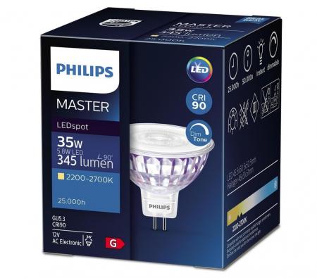 Philips MASTER GU5.3 LED-Spot DimTone dimmbar MR16 Value 5.8W wie 35W 2200-2700K 36°- Abstrahlwinkel hohe Farbwiedergabe