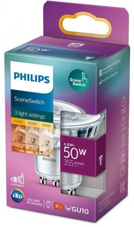 Philips SceneSwitch LED Spot 4,8W wie 50W 355lm 2700/2500/2200K Warmweiß Ra80 GU10 36° PAR16