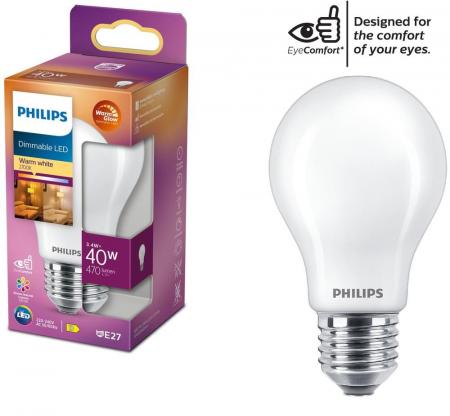 Philips LED Filament A60 3,4W wie 40W 470lm 2200–2700K WarmGlow E27 dimmbar