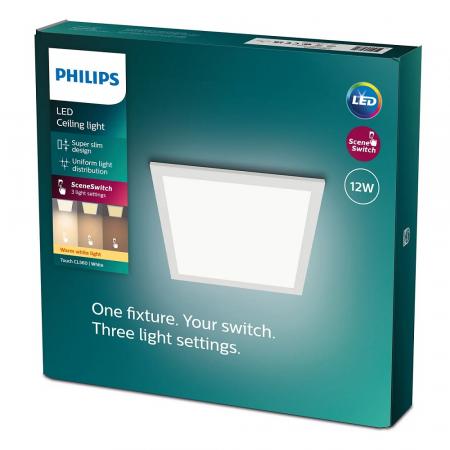 Philips Touch SceneSwitch LED Deckenleuchte quadratisch 12W 1100lm 2700K Warmweiß weiß dimmbar per Lichtschalter
