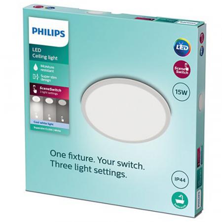Philips Super Slim SceneSwitch LED-Deckenleuchte 15W 1500 lm 4000K neutralweiß dimmbar IP44 Ø 250 mm weiß