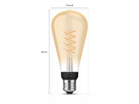 Philips Hue White E27 Filament ST72 Lampe 7W dimmbar 2100K warmweißes Licht - steuerbar via App Bluetooth und Zigbee, kompatibel mit Amazon Alexa