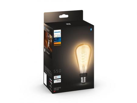 Philips Hue White E27 Filament ST72 Lampe 7W dimmbar 2100K warmweißes Licht - steuerbar via App Bluetooth und Zigbee, kompatibel mit Amazon Alexa