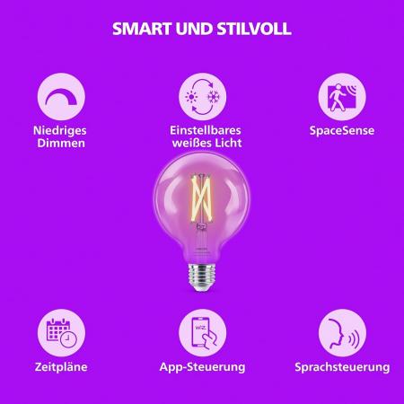 PHILIPS WiZ Smart LED RGB Kugellampe G95 11W wie 75W E27 1055lm 2200–6500K dimmbar WLAN Bluetooth Matter