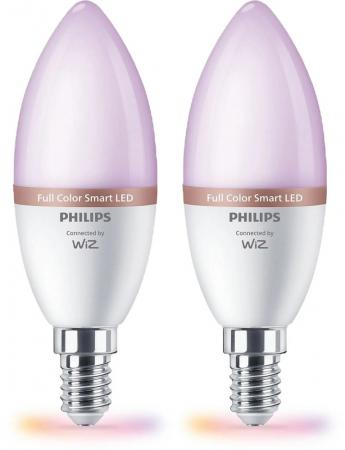 2er-Pack Philips WiZ Smart LED-RGB-Kerzen C37 E14 2×4,9W wie 40W 2×470lm 2200–6500K dimmbar WiFi Bluetooth