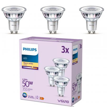 3er Set Philips GU10 PAR16 LED-Spotlampen 4,6W wie 50W 2700K Warmweiß 36° – energieeffiziente Reflektor Spots für wohnliche Akzent- und Raumbeleuchtung