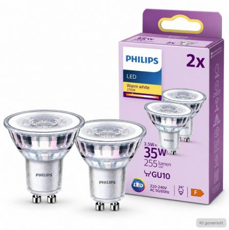 PHILIPS LED Lampen Set 2x GU10 Reflektor 3.5W wie 35W 2700K Warmweiß - Abstrahlwinkel mit 36 Grad