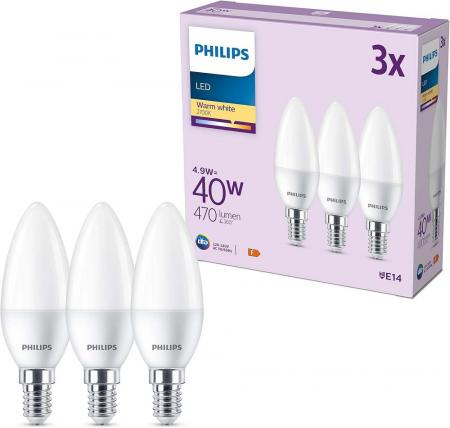 4er Set PHILIPS LED E14 Kerze B35 4,9W = 40W 470lm 2700K warmweiß
