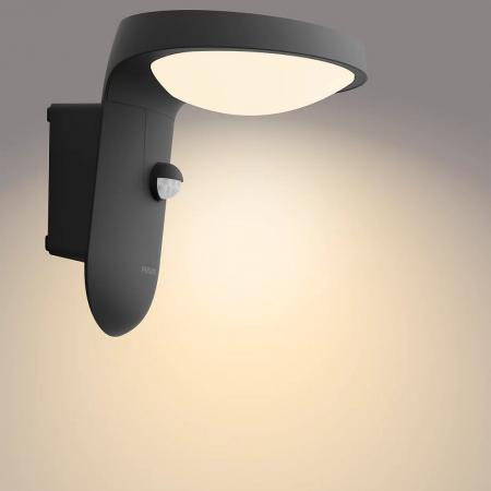 Philips Wandleuchte Tyla in Anthrazit mit Bewegungsmelder und Dämmerungssensor warmweißes Licht
