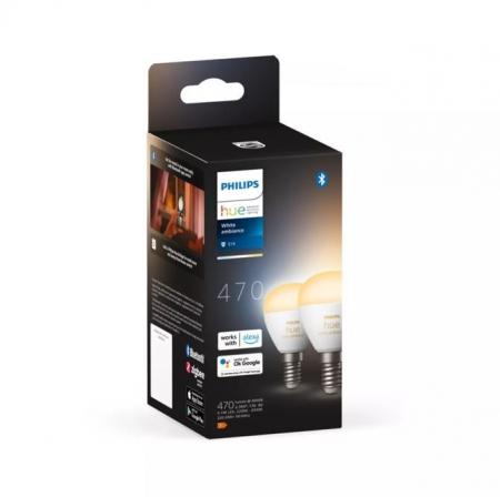 2er Philips Hue White E14 White Ambiance Tropfen Lampe 5,1W Tunable White - steuerbar via App, kompatibel mit Amazon Alexa, ZigBee, Bluetooth