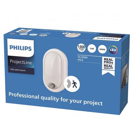Philips Projectline Außenwandleuchte weiß oval mit Sensor 4000K natürliches weißes Licht IP54