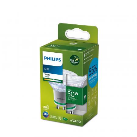 Besonders effizienter PHILIPS GU10 LED Strahler 2,1W wie 50W warmweißes Licht 3000K mit 36 ° Ausstrahlungswinkel