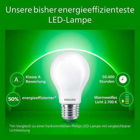 PHILIPS Classic E27 Ultra Efficientes LED Leuchtmittel 4W wie 60W warmweißes Licht 2700K mattierte Oberfläche