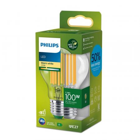 Philips UltraEfficient Filament A60 7,3W wie 100W 1535lm 2700K Warmweiß E27 klar