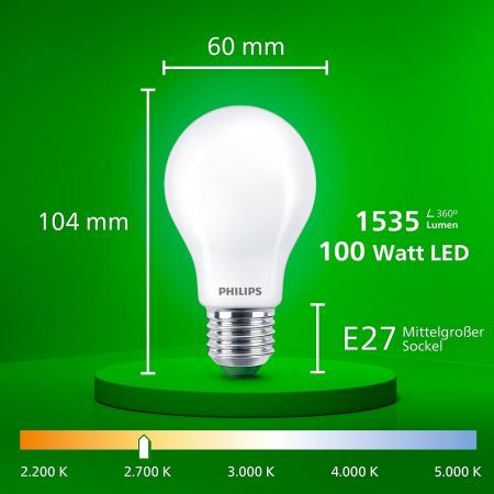 PHILIPS Classic E27 Ultra Efficientes LED Leuchtmittel 7,3W wie 100W warmweißes Licht 2700K matt