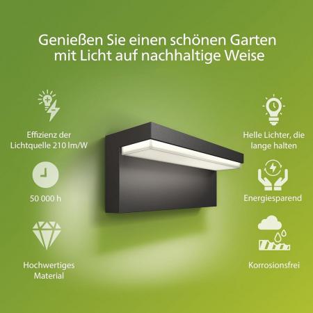 Philips Outdoor Wandleuchte Bustan Ultra Efficient anthrazit 3,8 W mit neutralweißem Licht IP44 , Aluminium