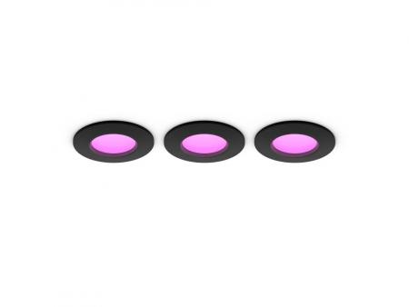 3er-Pack Philips Hue Slim Einbauleuchte, 90 mm, Weiß & Farbiges Licht, Bluetooth kompatibel, Sprachsteuerung mit Alexa, Apple Home & Google Assistant, schwarz