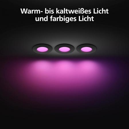 3er-Pack Philips Hue Slim Einbauleuchte, 90 mm, Weiß & Farbiges Licht, Bluetooth kompatibel, Sprachsteuerung mit Alexa, Apple Home & Google Assistant, schwarz