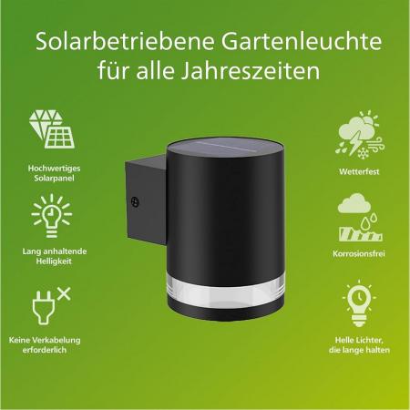 Philips LED Solar Wandleuchte Fyce I Schwarz 1,5W IP44