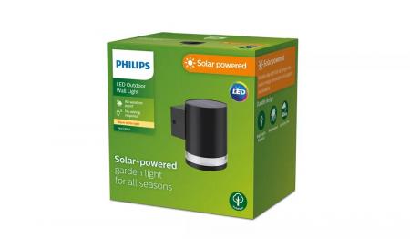Philips LED Solar Wandleuchte Fyce I Schwarz 1,5W IP44