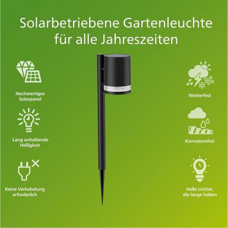 Philips LED Solar Erdspießleuchte Fyce I Schwarz 1,5W IP44