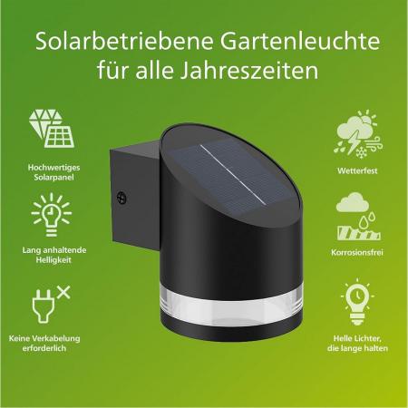 Philips LED Solar Wandleuchte Fyve II Schwarz 1,5W IP44