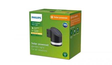 Philips LED Solar Wandleuchte Fyve II Schwarz 1,5W IP44