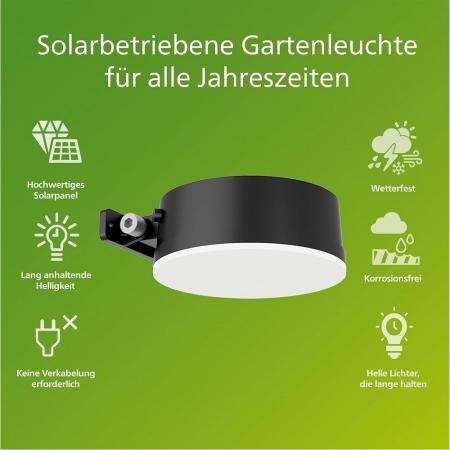 Philips LED Solar Wandleuchte Vynce Schwarz 1,5W IP44