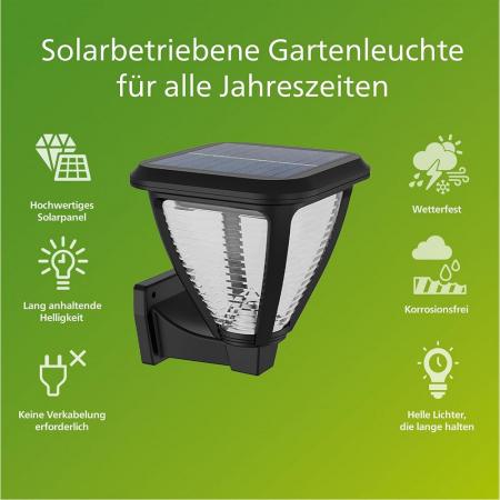 Philips LED Solar Wandleuchte Vapora Schwarz/Transparent 1,5W IP44