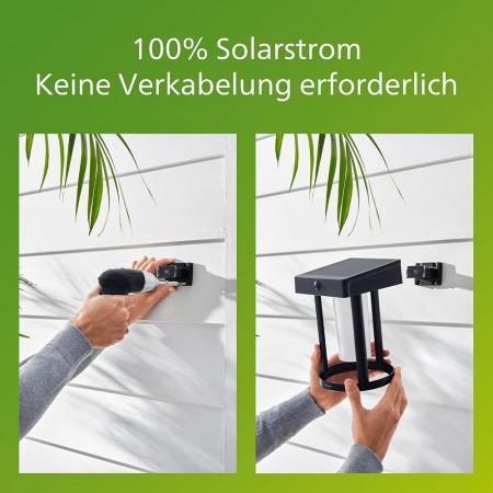 Philips Outdoor Ultra-Efficient Solar Zonal Wandleuchte 1.3W, Tageslicht- und Bewegungssensor, eckig, 3000 Kelvin, schwarz, Kunststoff