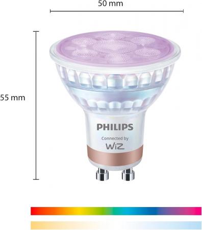 PHILIPS WiZ Smart LED GU10 4,7W wie 50W 345lm RGB+CCT 2200–6500K 36° dimmbar WLAN Bluetooth Matter Glas